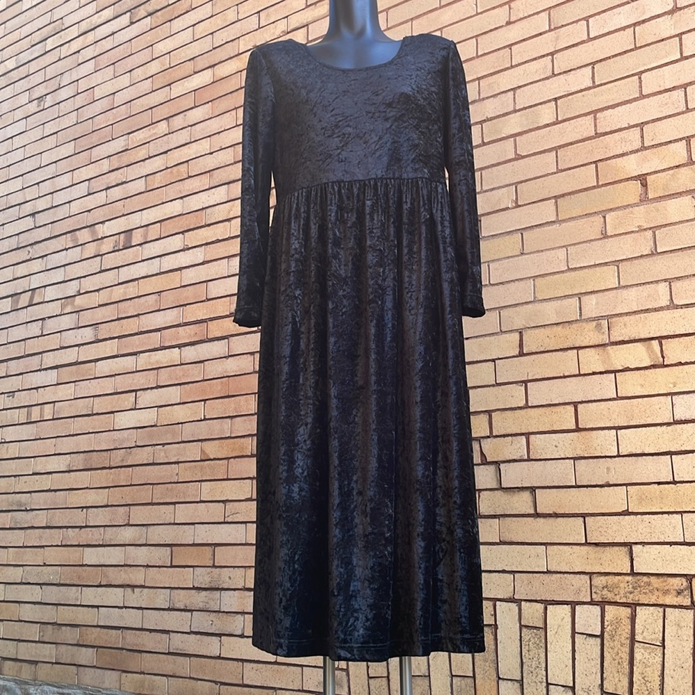 Vintage 90s Molly Malloy Black Crushed Velvet Pullover Maxi Dress Size 14